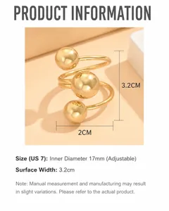 Spécifications de taille détaillées pour la bague vintage en acier à triple billes dorées