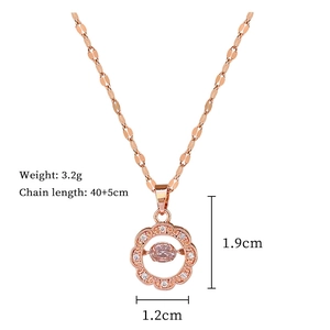 Rose gold necklace dimensions showing 1.9cm pendant and 45cm chain length details