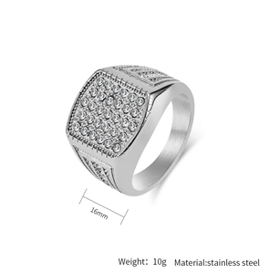 Detailed view of silver men's square ring showing 16mm width and polished finish