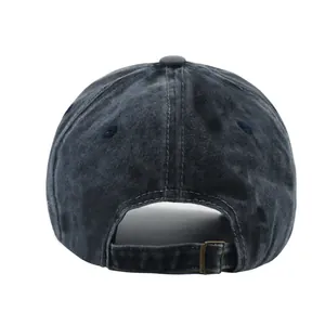 Rear view of vintage washed cotton 1985 embroidered baseball cap with adjustable buckle