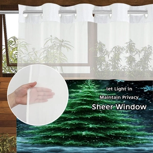Christmas tree print double-layer shower curtain with sheer panel and metal grommet rings