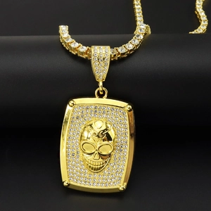 Hip Hop Totenkopf Anhänger Halskette Mit Tenniskette Legierung Strass Iced Out Bling Schmuck Für Damen Herren Täglich Party