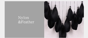 Detail of premium black feathers and nylon webbing on a handmade dream catcher