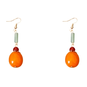 New Chinese style persimmon drop earrings with vintage red beads and golden ear hooks