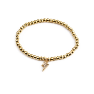 Bracelet à billes dorées polies pour femmes avec un pendentif éclair en zircon étincelant