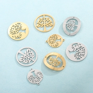 Tree Of Life Pendant Stainless Steel Hollow Out Round Oval Jewelry Making DIY Connector Charms Polished For Necklace