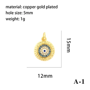Gold-plated Evil Eye pendant with blue enamel and cubic zirconia in a circular design