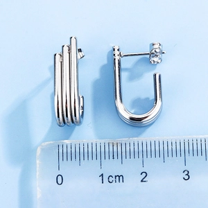 Vintage unregelmäßige Edelstahl-Ohrringe mit geometrischem U-förmigem Multi-Reihen-Design