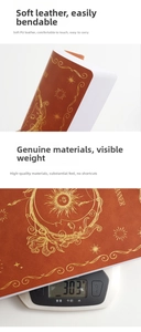 Brown PU leather planner showing flexible cover and weight of approximately 303g