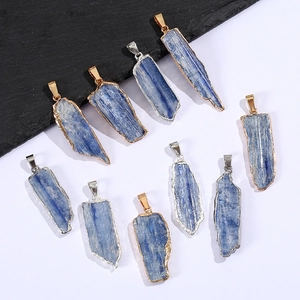 Natural Kyanite Raw Stone Pendant Necklace Irregular Blue Crystal Gold Silver Plated Edge Boho Jewelry Women