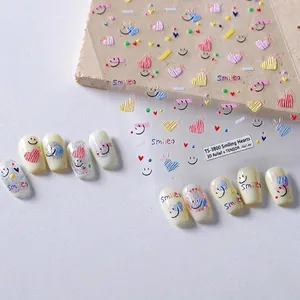 Autocollants De Nail Art Gaufrés 5D Relief 3D Visage Souriant Cœur Auto-adhésif Décoration De Manucure Ultra Mince