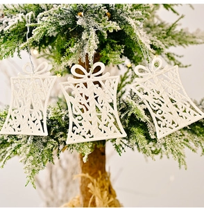 Sparkly pearl white hollow gift box Christmas tree ornaments with festive glitter