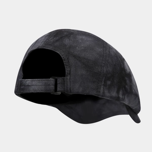 Fashionable tie-dye black newsboy cap with vintage washed cotton and adjustable metal strap