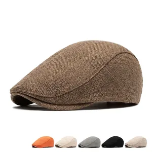 Classic linen flat cap for men, vintage ivy hat in brown with multi-color options available