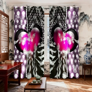 Detail of pink glowing heart and white butterflies on digital print blackout curtain