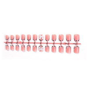 Pink leopard french tip press-on nails with white bows 24pcs set on plastic frame