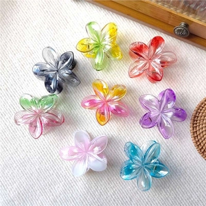 Elegant Gradient Plumeria Hair Clip Resin Flower Shark Clip For Women Summer Beach Vacation Hair Accessories Hairpin
