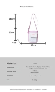Tableau des tailles détaillé pour le sac bandoulière en toile avec sangle réglable