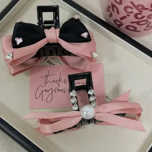 Bowknot Hair Claw Clip Satin Ribbon Artificial Pearl Heart Rhinestone Sweet Elegant Headwear For Women Girls