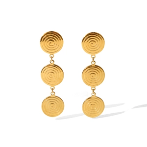Detail of 18k gold plated stainless steel triple twist spiral dangle earrings set