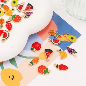 Colorful alloy fruit charms collection for DIY jewelry making including strawberry and banana