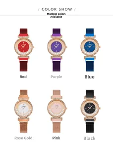 Plusieurs couleurs de montres quartz femme avec lunette strass et bracelet en maille