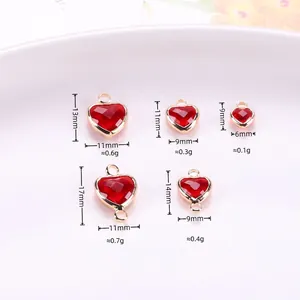Golden plated red crystal heart pendants for DIY jewelry making in various sizes