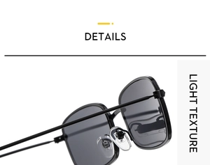 Close-up of lightweight metal frame nose pads and square hinge on black sunglasses