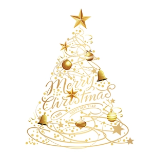 Golden Christmas tree wall decal with Merry Christmas text for festive window decoration
