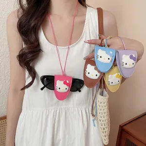 Cartoon Cat Leather Sunglasses Holder Necklace Long Lanyard Neck Hanging Glasses Clip Accessory For Women Girls