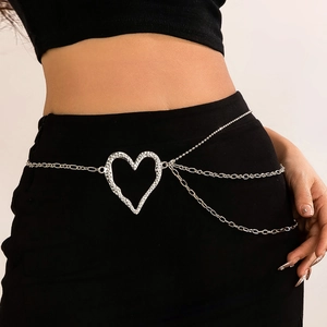 Vintage Multi Layer Heart Pendant Waist Chain For Women Metal Body Chain Ins Style Sexy Belly Chain Belt Jewelry Accessory