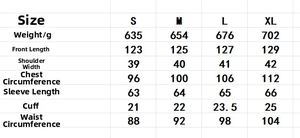 Detailed size chart for faux suede long dress with measurements for S to XL sizes