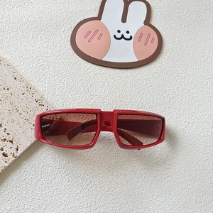 Detailed top view of red rectangular sports sunglasses with Y2K futuristic frames