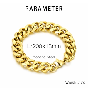 Dettagli del bracciale a catena cubana in acciaio dorato 13mm con dimensioni e peso