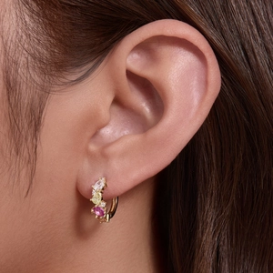 Elegant s925 silver gold-plated hoop earrings with pink and yellow zircon crystals