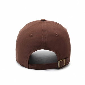 Adjustable brown brushed canvas baseball cap with 3D embroidery and metal buckle back view