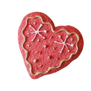 Decorazione natalizia a cuore rosso in resina con onde dorate e fiocchi di neve bianchi