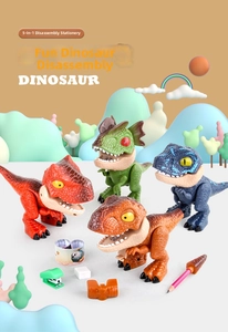 Close-up of colorful 5-in-1 dinosaur stationery set with mini stapler and tape dispenser
