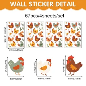 Lot de 67 stickers muraux coq de dessin animé style ferme avec dimensions détaillées
