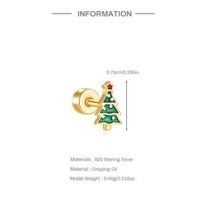 Detailed size and material specs for 925 silver Christmas tree earring with dimensions