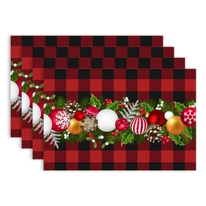 Set di 4 tovagliette natalizie con motivo scozzese rosso e ghirlande festive