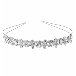 Sparkling silver headband with clear crystals on a slim metal frame for women