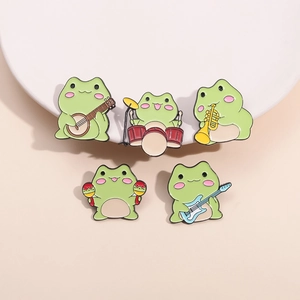 Cute Cartoon Musical Frog Enamel Brooch Zinc Alloy Badge Pin For Clothing Bags Jewelry Accessories Gift