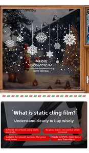 Macro view of PVC Christmas snowflake static window stickers showing no-glue adhesion