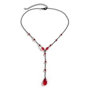 Gothic red blood drop tassel choker necklace with metal chain and crystal beads
