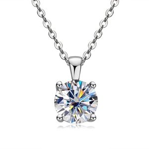 Classic 1 carat moissanite 925 sterling silver four-prong pendant necklace for women