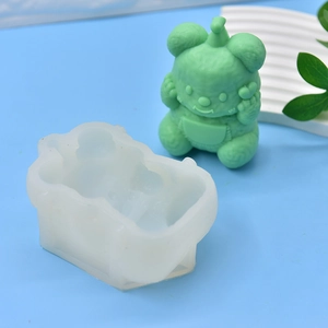 Cartoon bear silicone mold for DIY candles and soap with cute green finished sample