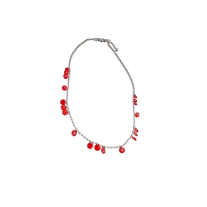 Collier géométrique vintage avec perles de cristal rouges et fermoir en métal sûr