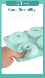 Macro shot of flexible mint green silicone donut mold showing high elasticity and resilience