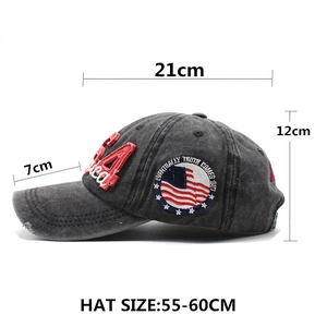 Berretto da baseball in denim grigio scuro lavato con ricamo 1964 e bandiera americana